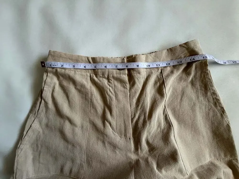 SHEIN Beige Linen Shorts Womens Large High Waist Pocket Boho Y2K